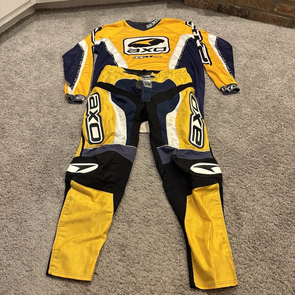 Vintage AXO Sport Racing Jersey LARGE & Pants 36 Yellow 90's MX Motocross READ